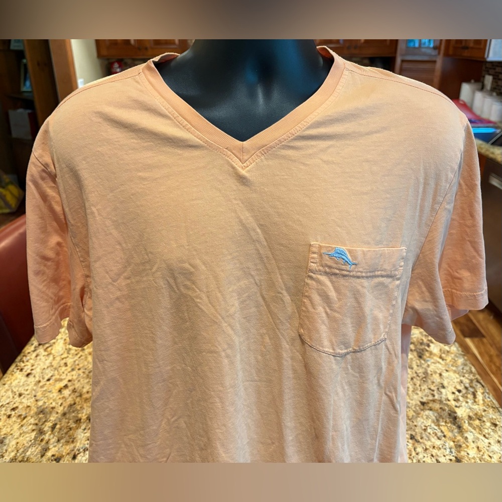 Tommy‎ Bahama men’s V-neck pocket t-shirt. Sharp Light Orange with logo